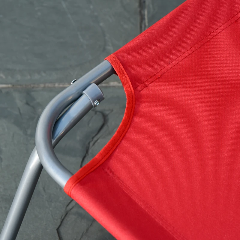 Outsunny Folding Outdoor Lounge Chair, Portable Reclining Beach Lounger with Breathable Mesh Fabric, Sun Lounge Bed Camping Cot for Patio, Garden, Poolside, Red