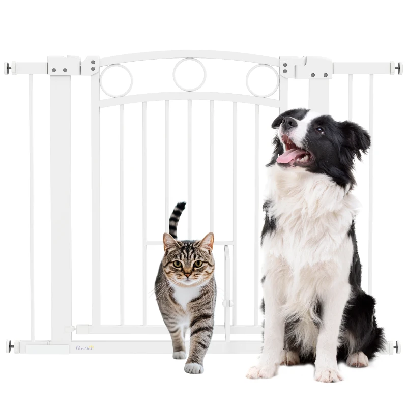 PawHut 30" Extra Tall Dog Gate w/ Cat Door, 2 Extension Kits, for Doorways, Hallways, Stairways, 30"-41" Width