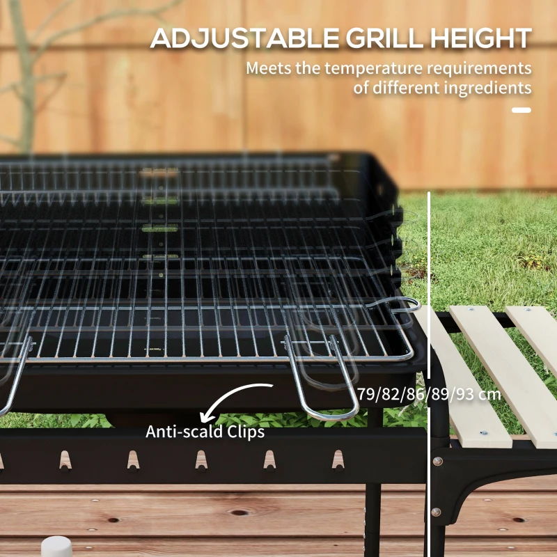 Outsunny Charcoal Barbecue Grill with Adjustable Grill Height, Portable BBQ Trolley with Ash Catcher and Wheels, Black