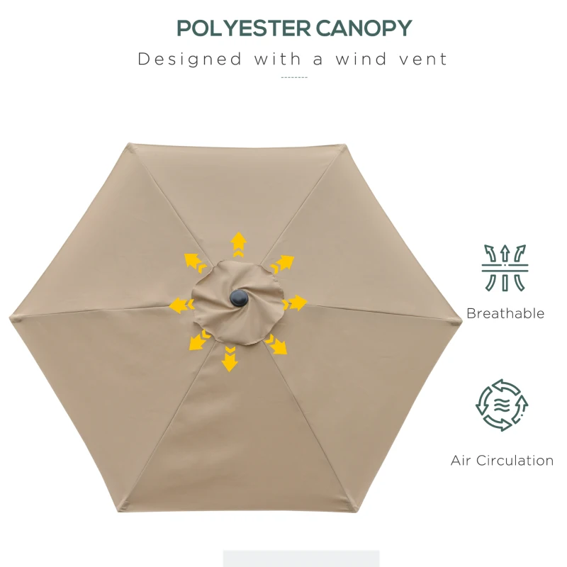 Outsunny Patio Sun Umbrella, Outdoor Parasol with 6 Ribs, Khaki