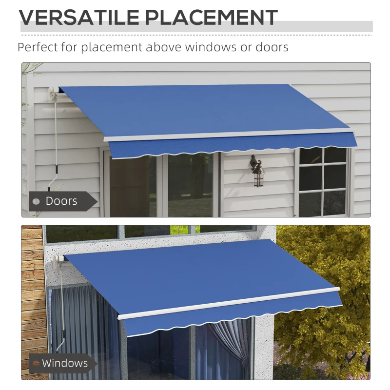 Outsunny 12' x 10' Manual Retractable Awning Outdoor Sunshade Shelter with Adjustable & Versatile Design, Dark Blue