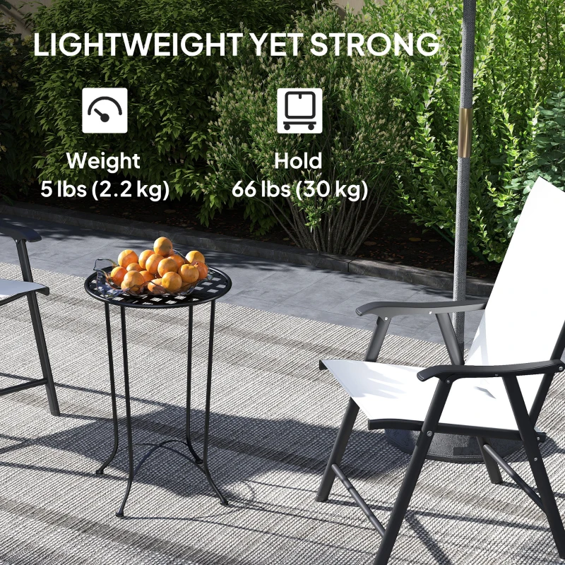 Outsunny 16" Round Outdoor Table, Small Patio Side Table, Metal End Table Plant Stand with Grid Top for Indoor, Garden, Black