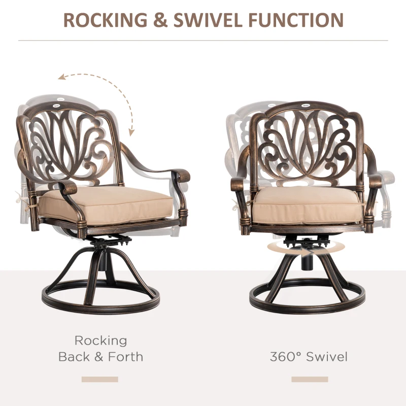 Outsunny 2 Pieces Patio Swivel Chairs with Cushion, Aluminum Frame, 3" Thick Cushions, For Garden, Balcony, Porch, Bronze