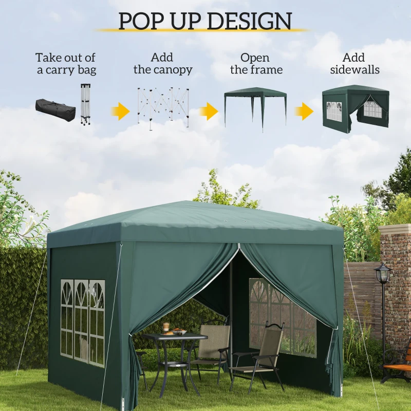 Outsunny 9.7'x9.7' Outdoor Pop Up Party Tent Wedding Gazebo Canopy with Carrying Bag (Green)