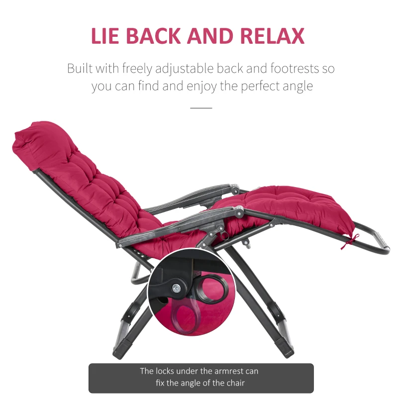Outsunny Reclining Zero Gravity Chair with Adjustable Backrest, Folding Garden Sun Lounger with Removable Cushion and Headrest, Wine Red