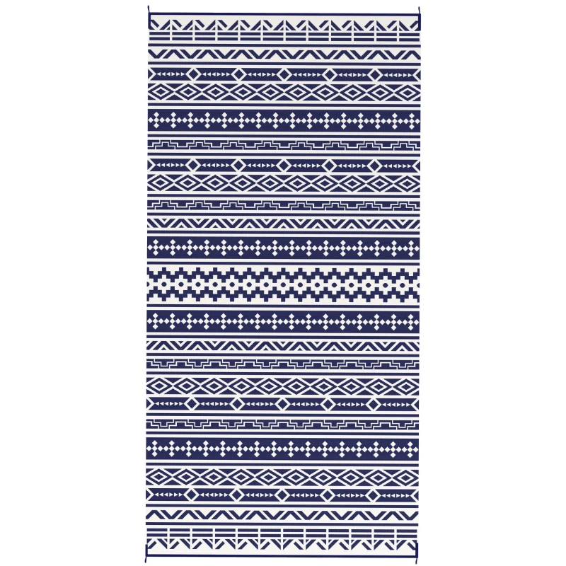 Outsunny 9' x 18' Outdoor RV Rug, Reversible Patio Floor Mat with Carry Bag, Geometric Wall, Blue and White