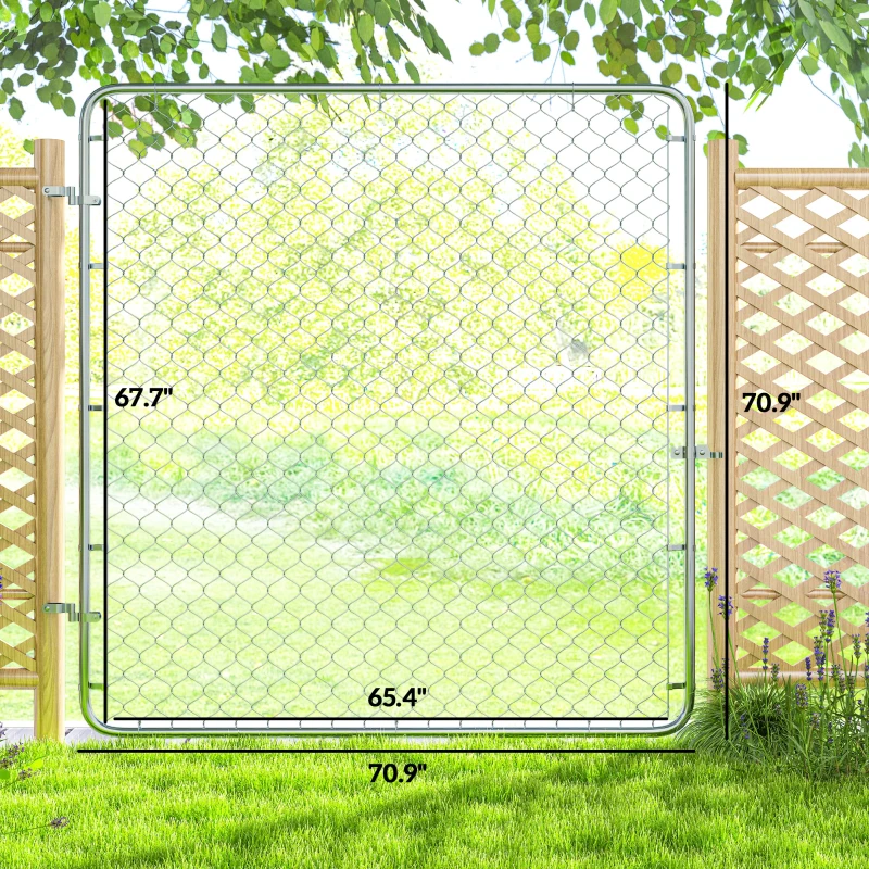 Outsunny Garden Gate Chain Link Fence Gate, Galvanized Steel Garden Door for Yard Entrance Way, 70.9 x 70.9 in., Silver