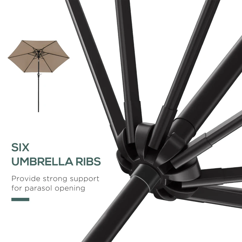Outsunny Patio Sun Umbrella, Outdoor Parasol with 6 Ribs, Khaki