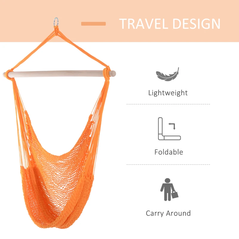 Outsunny Portable Hammock Chair, Hanging Woven Hammock Swing Chair Sleeping Bed for Outdoor Garden Yard Camping, Orange