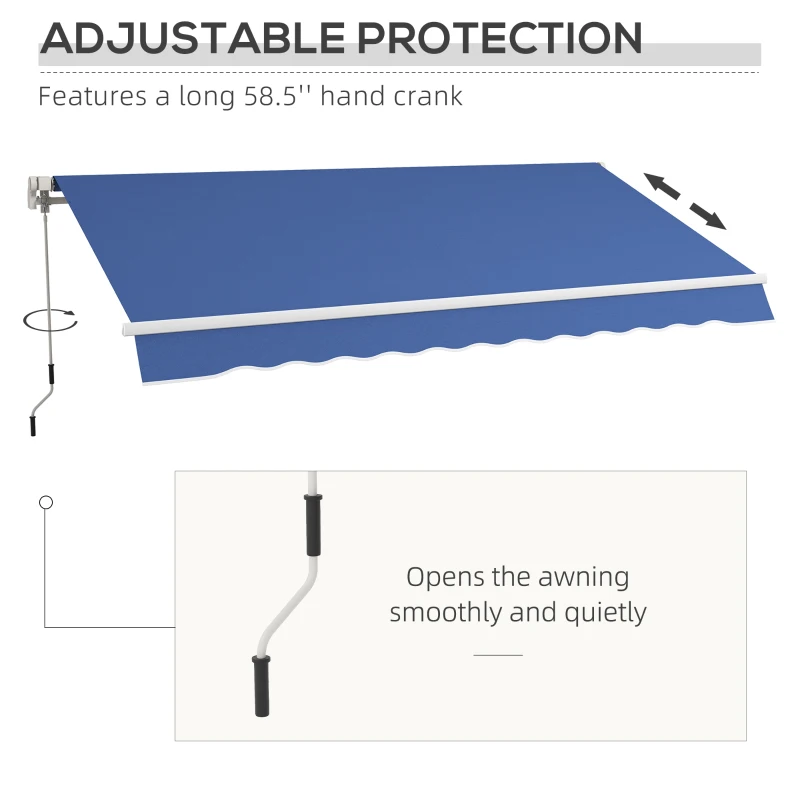 Outsunny 12' x 10' Manual Retractable Awning Outdoor Sunshade Shelter with Adjustable & Versatile Design, Dark Blue