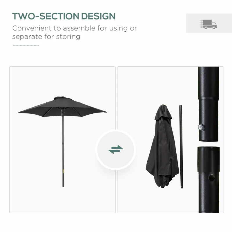 Outsunny 6.6FT Patio Umbrella, Outdoor Parasol with 6 Solid Ribs, Black