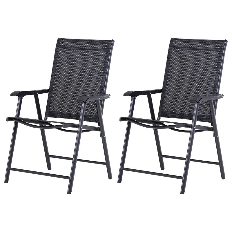 Outsunny 2-Piece Folding Dining Chair Set for Relaxing on Patio, Balcony, or Garden, Comfortable Outdoor Furniture with Armrests, Black