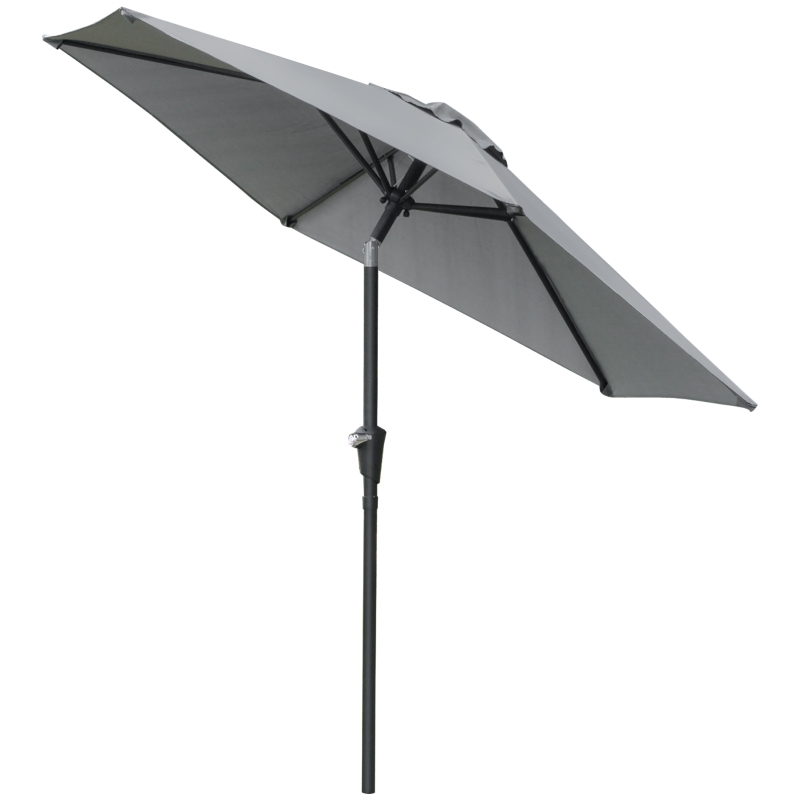 Outsunny Patio Sun Umbrella, Outdoor Parasol with 6 Ribs, Light Grey
