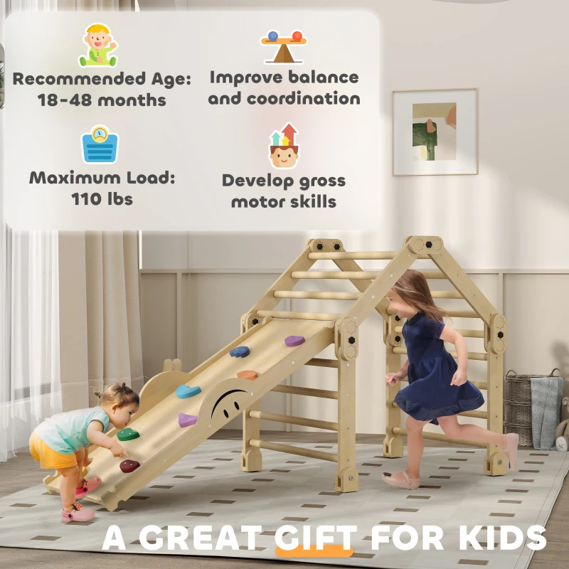 Qaba 4 in 1 Indoor Toddler Climbing Toys for 18-48 Months with Ramp & Seesaw