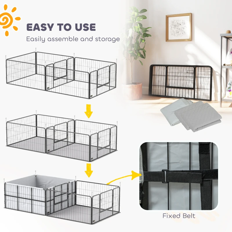 PawHut 7 Panel Dog Whelping Box Convertible DIY Pet Playpen with Washable Pee Pads, 600D Oxford Fabric, 96" x 48" x 24"