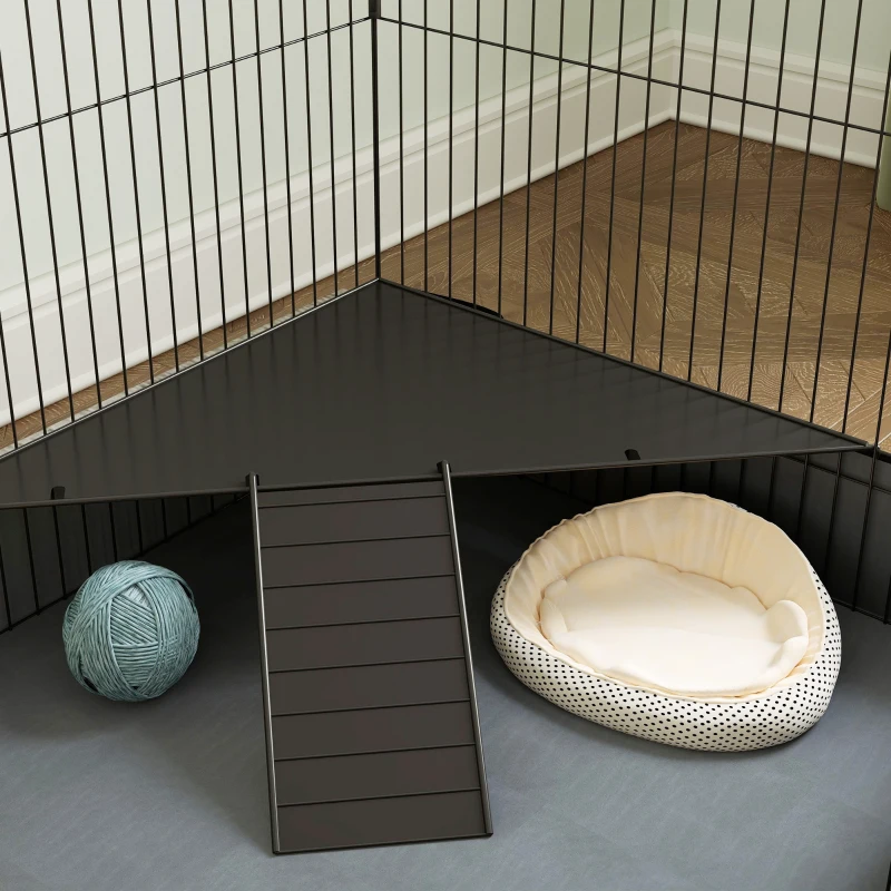 PawHut Guinea Pig Cage with Removable Top, 2 Separate Area, Waterproof Bottom Liner, Ramp, Perch, for Rabbits, Hedgehogs