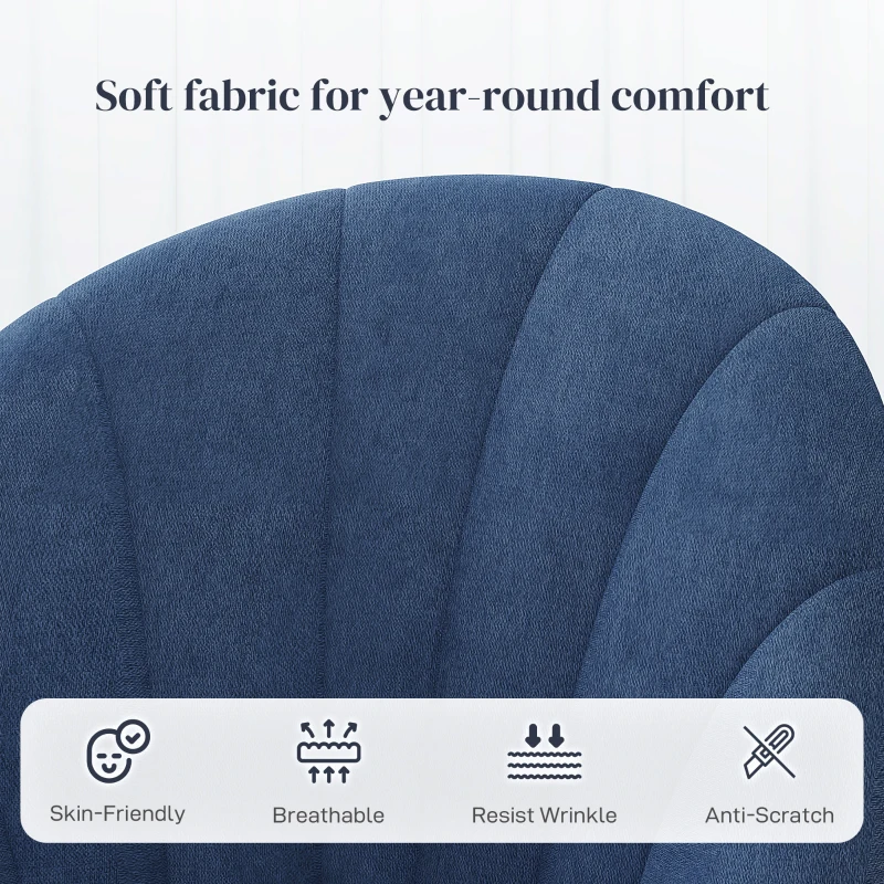 HOMCOM Modern Dining Chairs Set of 4, Upholstered Dining Room Chairs with Metal Legs, Shell Backrest, Padded Seat, Blue