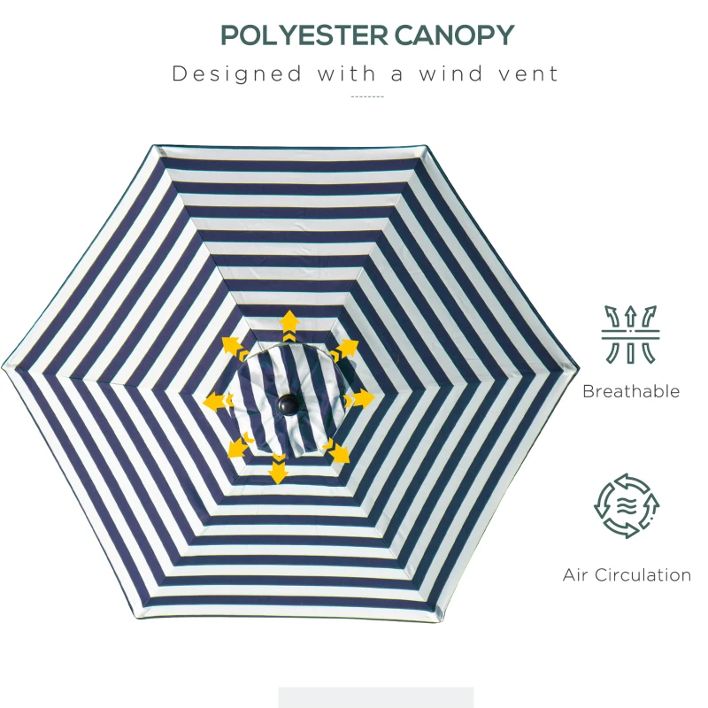 Outsunny Patio Sun Umbrella, Outdoor Parasol with 6 Ribs, Blue Stripes