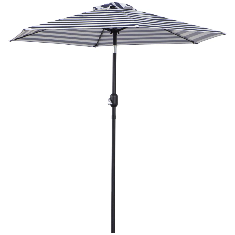 Outsunny Patio Sun Umbrella, Outdoor Parasol with 6 Ribs, Blue Stripes