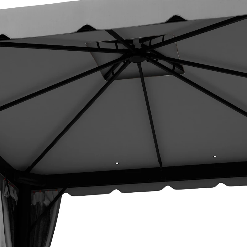 Outsunny 10' x 10' Outdoor Patio Gazebo Double Soft-top Garden Shelter Tent with Curtains, & Mesh Screen Drapes, Light Grey
