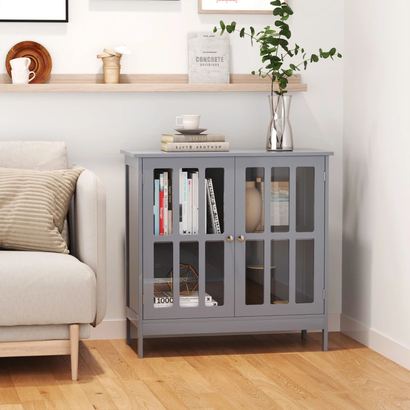 kleankin Sideboard Buffet, Storage Cabinet with 2 Doors, Credenza for Multifunction in Kitchen, Console, Living Room, Gray