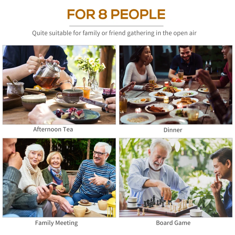 Outsunny 8 Seater Round Wooden Pub Bench & Picnic Table, Patio Dining Set for Outdoor Patio (Umbrella Not Included)