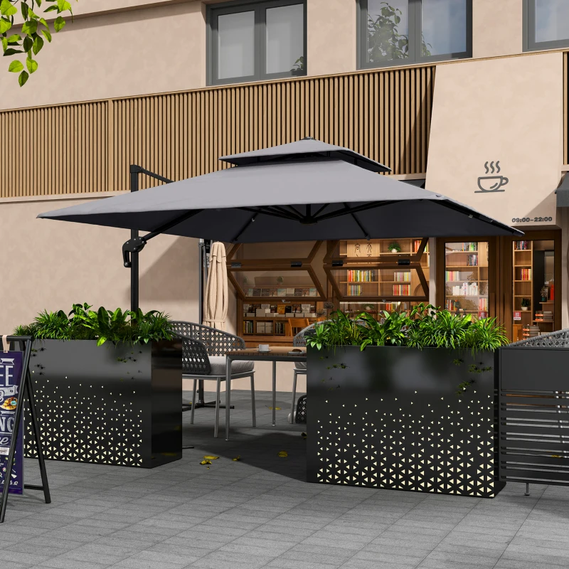 Outsunny 10' x 10' Cantilever Patio Umbrella, Double Top Square Offset Umbrella with 360° Rotation, Light Grey