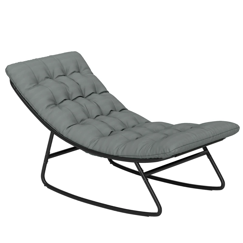 Outsunny Outdoor Patio Rocking Chair with Cushion, Steel Frame Balcony Chair with Mesh Deep Seat for Porch, Garden, Grey