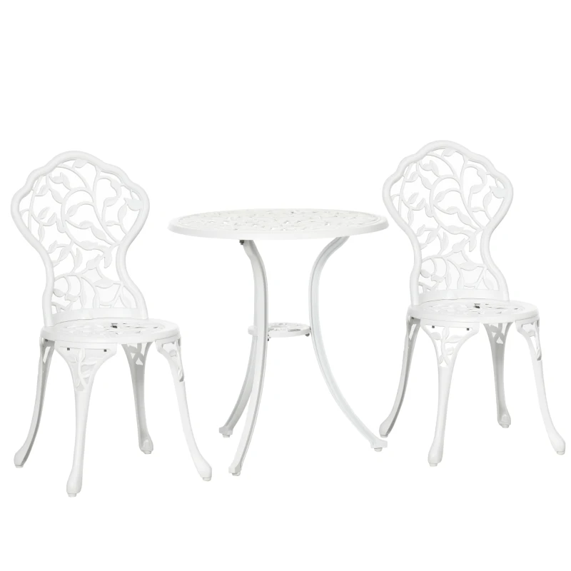 Outsunny 3 Pieces Outdoor Furniture Set, Patio Table and Chairs with Cast Aluminum Frame for Garden, Balcony, Porch, White