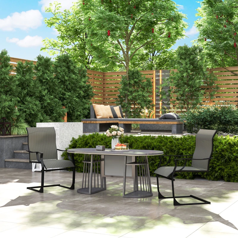 Outsunny C Spring Motion Patio Chairs Set of 2 with Curved High Backrest, Armrest, All Weather Breathable Fabric, Metal Frame