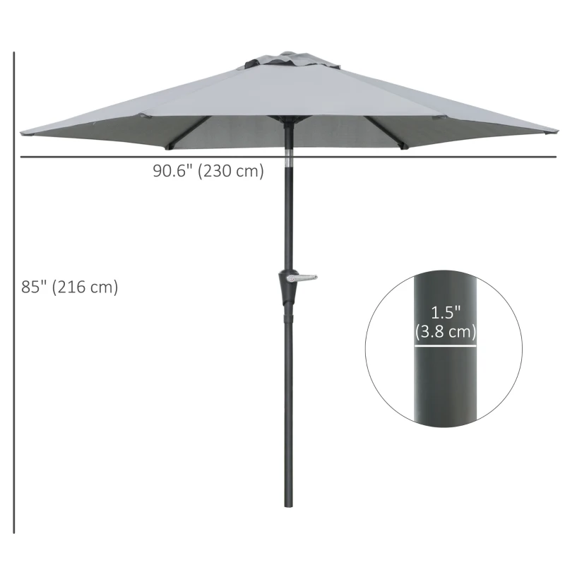 Outsunny Patio Sun Umbrella, Outdoor Parasol with 6 Ribs, Light Grey