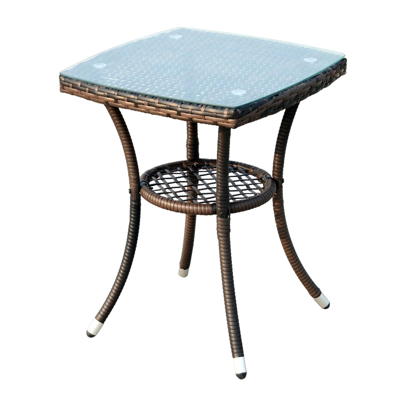 Outsunny 3 Pieces Wicker Patio Furniture Set, Rattan Bistro Set with Glass Top Coffee Table and Cushions, Outdoor Conversation Set for Garden, Porch, Balcony, Coffee