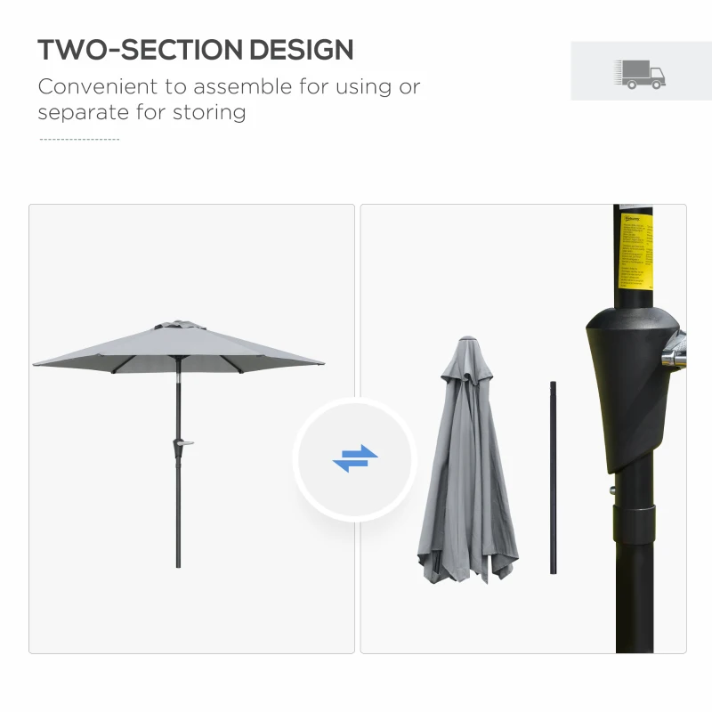 Outsunny Patio Sun Umbrella, Outdoor Parasol with 6 Ribs, Light Grey