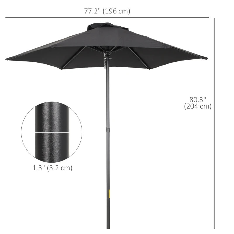 Outsunny 6.6FT Patio Umbrella, Outdoor Parasol with 6 Solid Ribs, Black