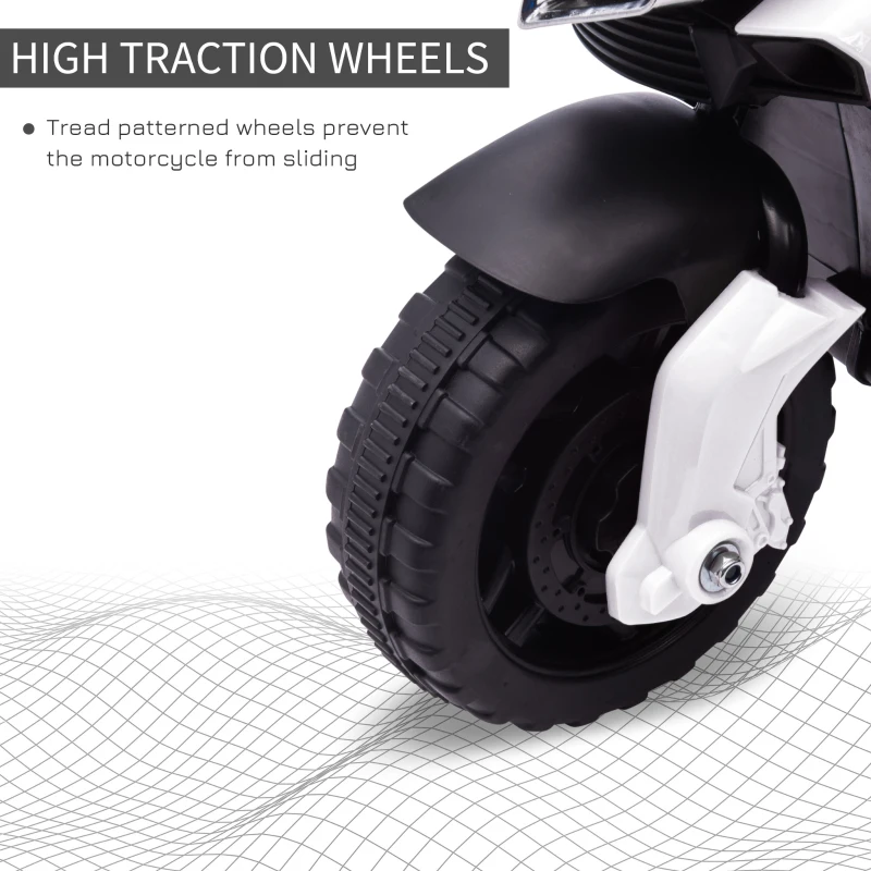 Aosom 6V Electric Motorcycle for Kids, Dirt Bike, Battery-Powered Ride-On Toy Off-Road Street Bike with Pedal, Headlights, and Training Wheels, White