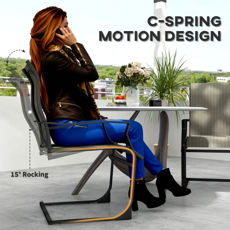 Outsunny C Spring Motion Patio Chairs Set of 2 with Curved High Backrest, Armrest, All Weather Breathable Fabric, Metal Frame