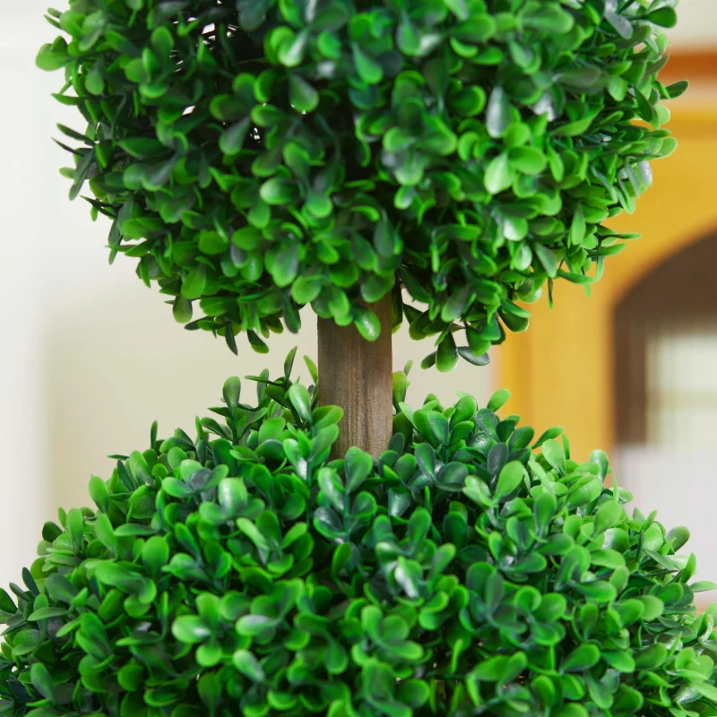 HOMCOM 2 Pcs 23.6" Artificial Boxwood Ball Topiary Tree Set of 2 Fake Plants in Pot with Double Ball-Shaped Leaves Green