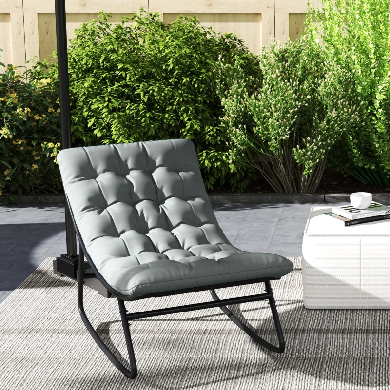 Outsunny Outdoor Patio Rocking Chair with Cushion, Steel Frame Balcony Chair with Mesh Deep Seat for Porch, Garden, Grey