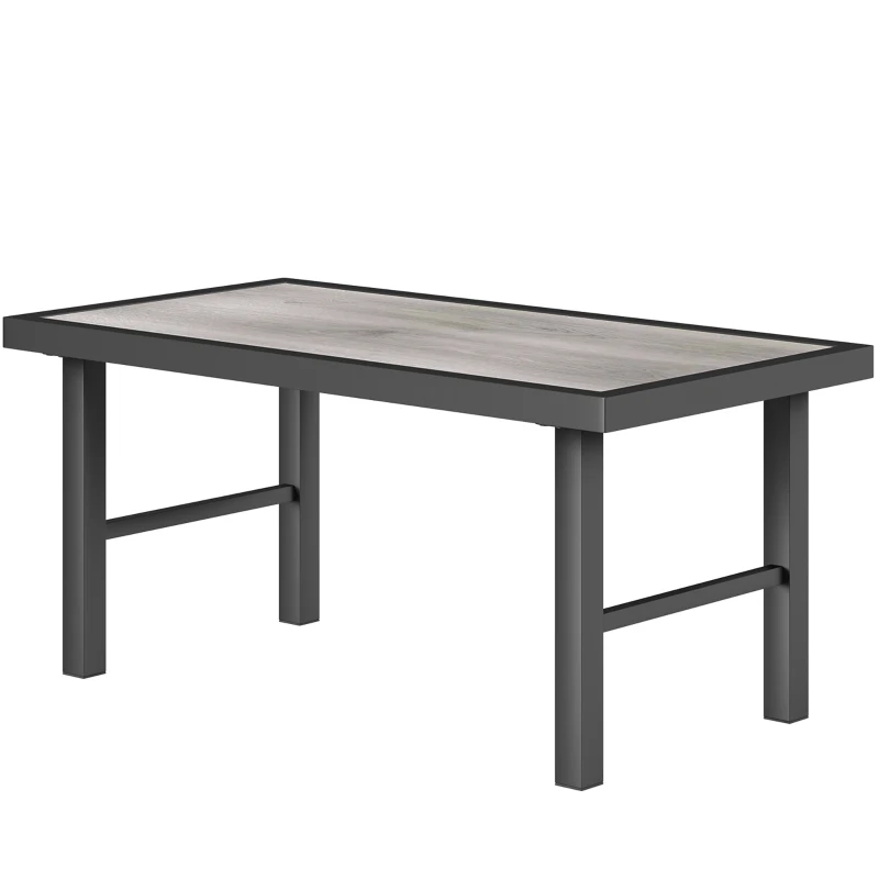 Outsunny Outdoor Side Table with SPC Woodgrain Tabletop, Metal Patio Coffee Table for Outside Garden, Distressed Grey
