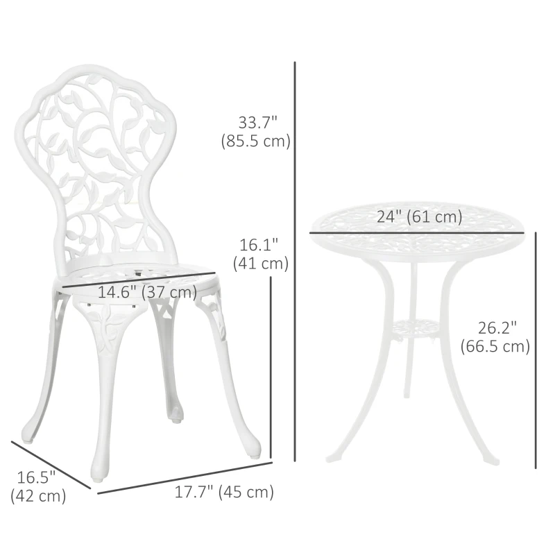 Outsunny 3 Pieces Outdoor Furniture Set, Patio Table and Chairs with Cast Aluminum Frame for Garden, Balcony, Porch, White