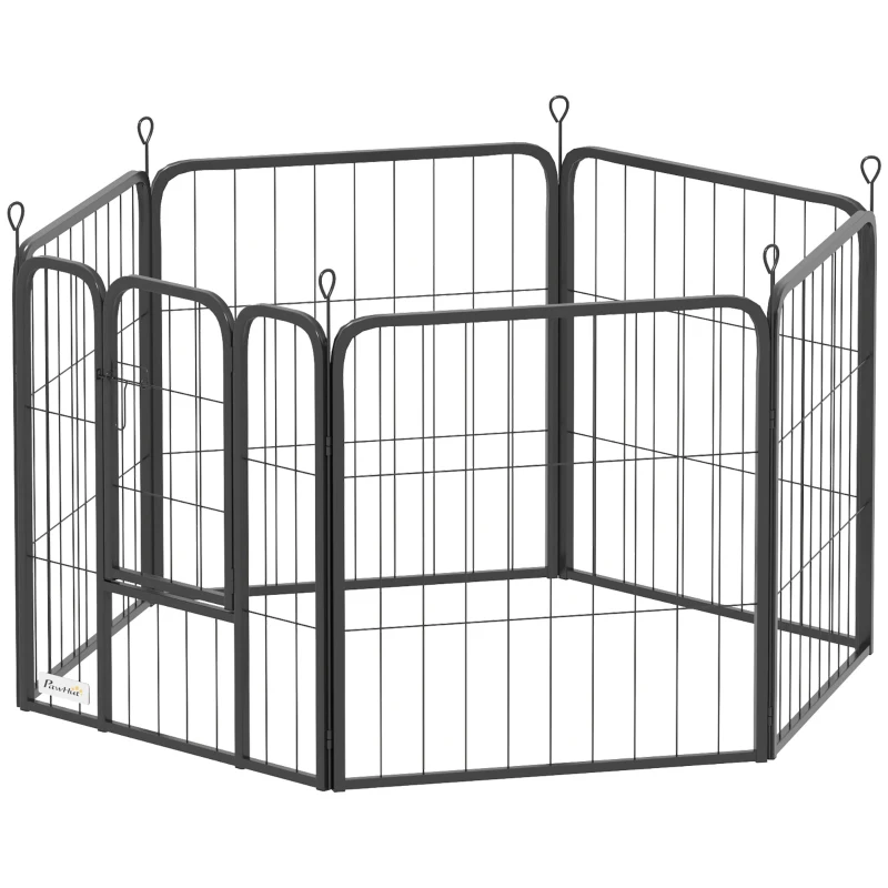 PawHut 6 Panels Heavy Duty Dog Playpen Outdoor Indoor with Door & Strap, 24" Height Portable & Foldable Pet Playpen