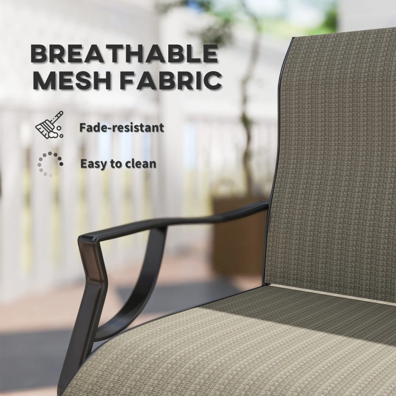 Outsunny C Spring Motion Patio Chairs Set of 2 with Curved High Backrest, Armrest, All Weather Breathable Fabric, Metal Frame