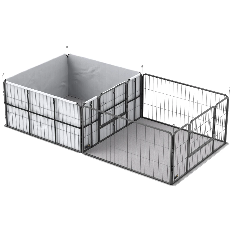 PawHut 7 Panel Dog Whelping Box Convertible DIY Pet Playpen with Washable Pee Pads, 600D Oxford Fabric, 96" x 48" x 24"