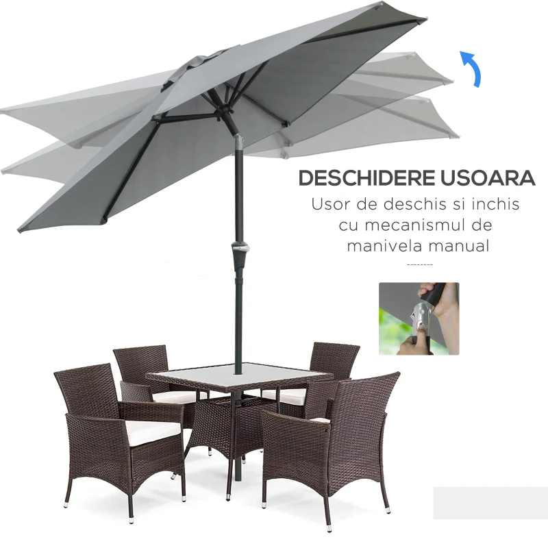 Outsunny Patio Sun Umbrella, Outdoor Parasol with 6 Ribs, Light Grey