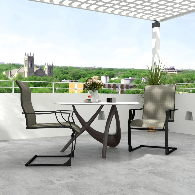 Outsunny C Spring Motion Patio Chairs Set of 2 with Curved High Backrest, Armrest, All Weather Breathable Fabric, Metal Frame
