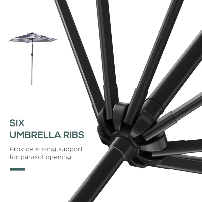 Outsunny Patio Sun Umbrella, Outdoor Parasol with 6 Ribs, Blue Stripes