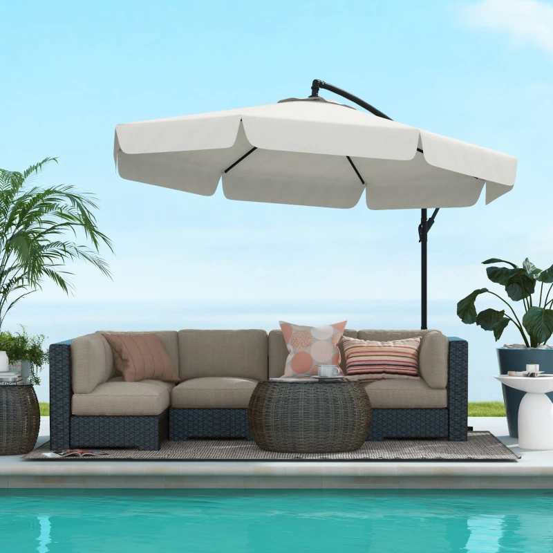 Outsunny 11 FT Cantilever Patio Umbrella Offset Parasol with Cross Base and 8 Ribs for Garden, Cream White