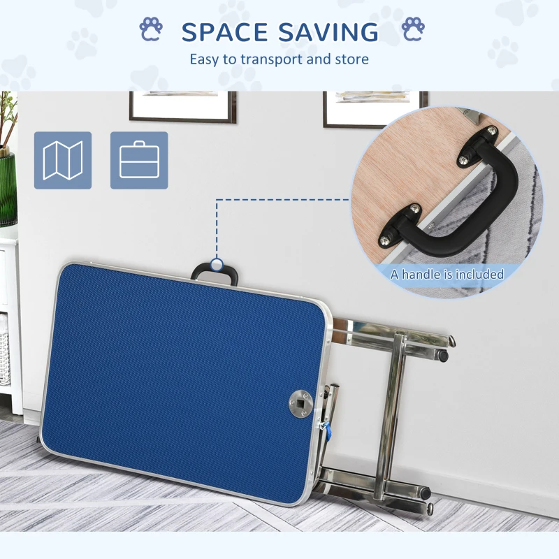 PawHut 28" Foldable Dog Grooming Table with Adjustable Arm, Non-Slip Surface for Medium Small Dogs, Cats, Blue