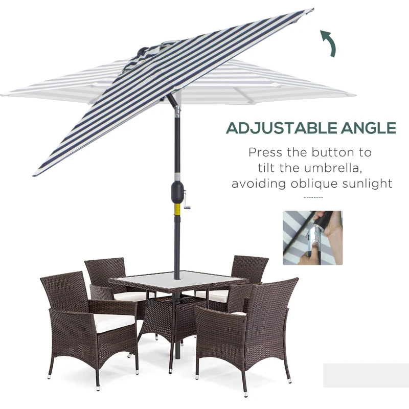 Outsunny Patio Sun Umbrella, Outdoor Parasol with 6 Ribs, Blue Stripes