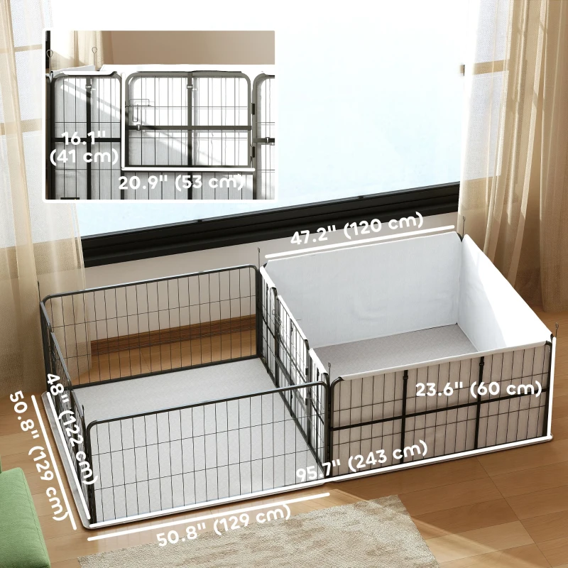 PawHut 7 Panel Dog Whelping Box Convertible DIY Pet Playpen with Washable Pee Pads, 600D Oxford Fabric, 96" x 48" x 24"